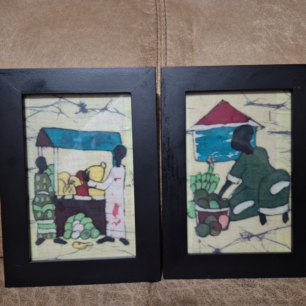 2 African Hand-dyed Batik Fabric Art